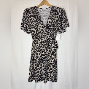 Soprano Black and Gray Ruffled Wrap Midi Dress